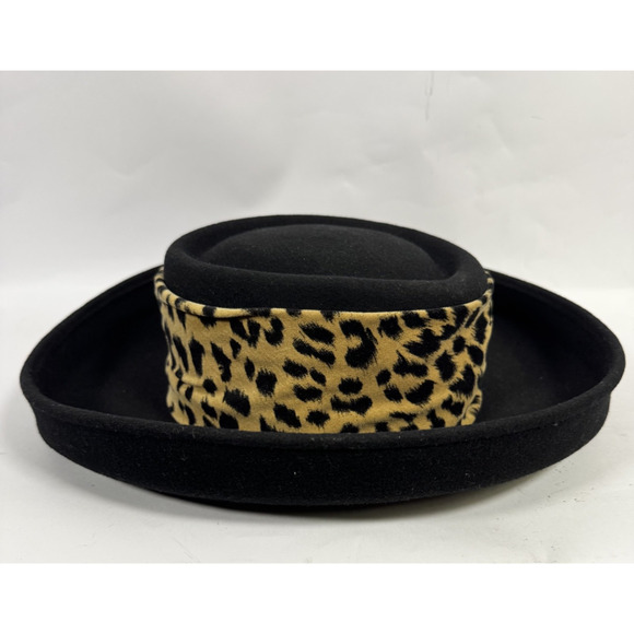 Vintage Whittall & Shon Leopard Print Band 100% Doeskin Wool Black Cowboy Hat main image 6